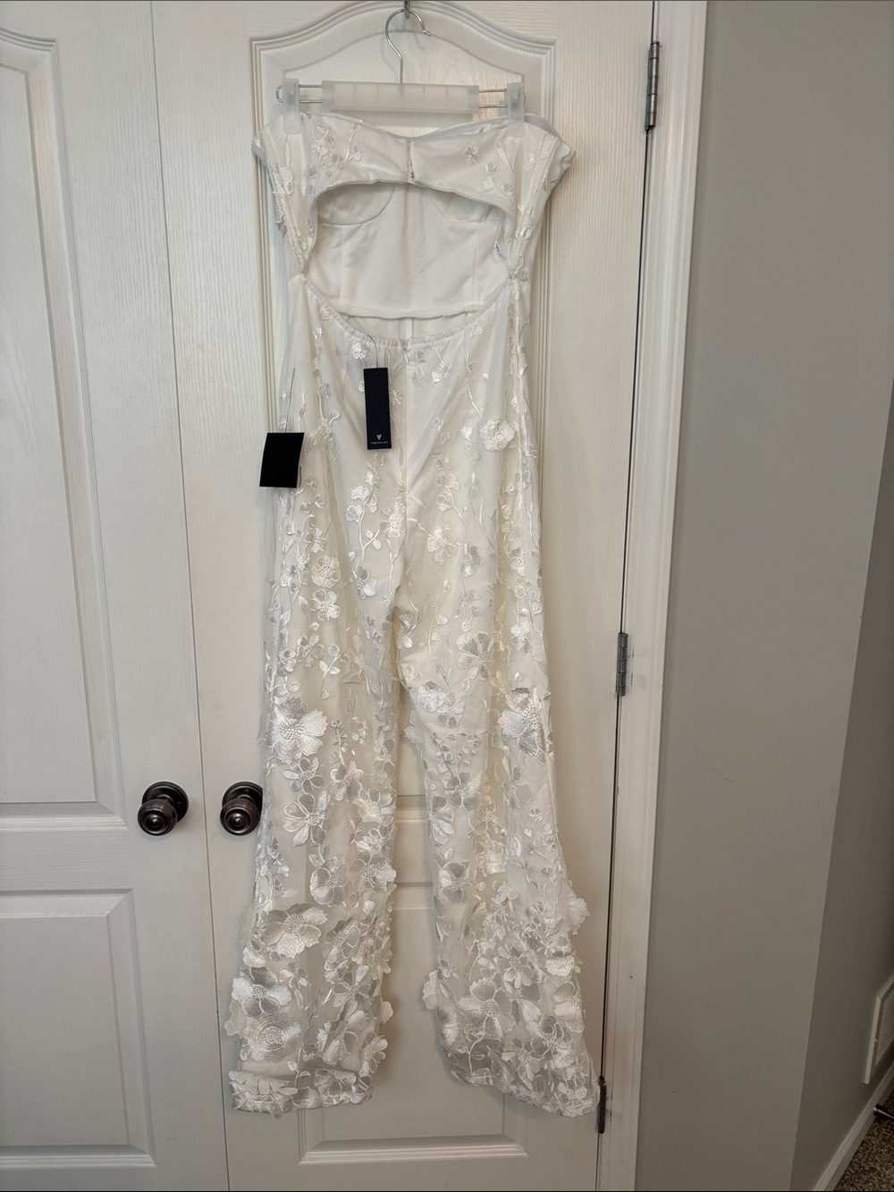 Lulu's White Strapless Floral Appliqué Jumpsuit - Picture 6 of 8